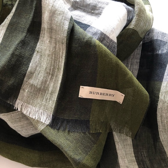 Burberry Olive Green Exploded Linen Nova Scarf NWT - Picture 7 of 8